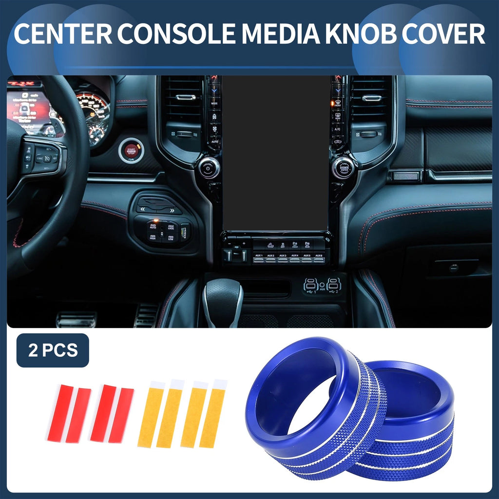 Center Console Audio Media Switch Knob Cover for Dodge Ram (2019–2021) 2 Pcs Blue