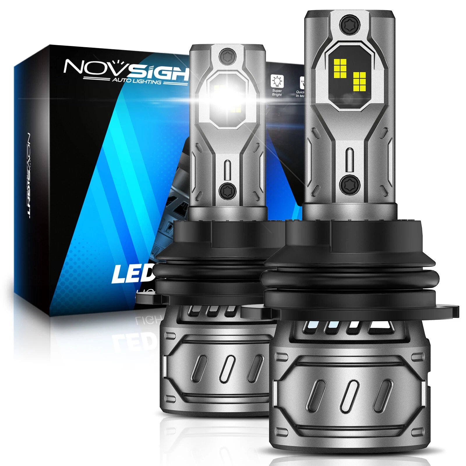 2X 9007 LED Headlight Bulbs for NOVSIGHT (6500K, 60W)