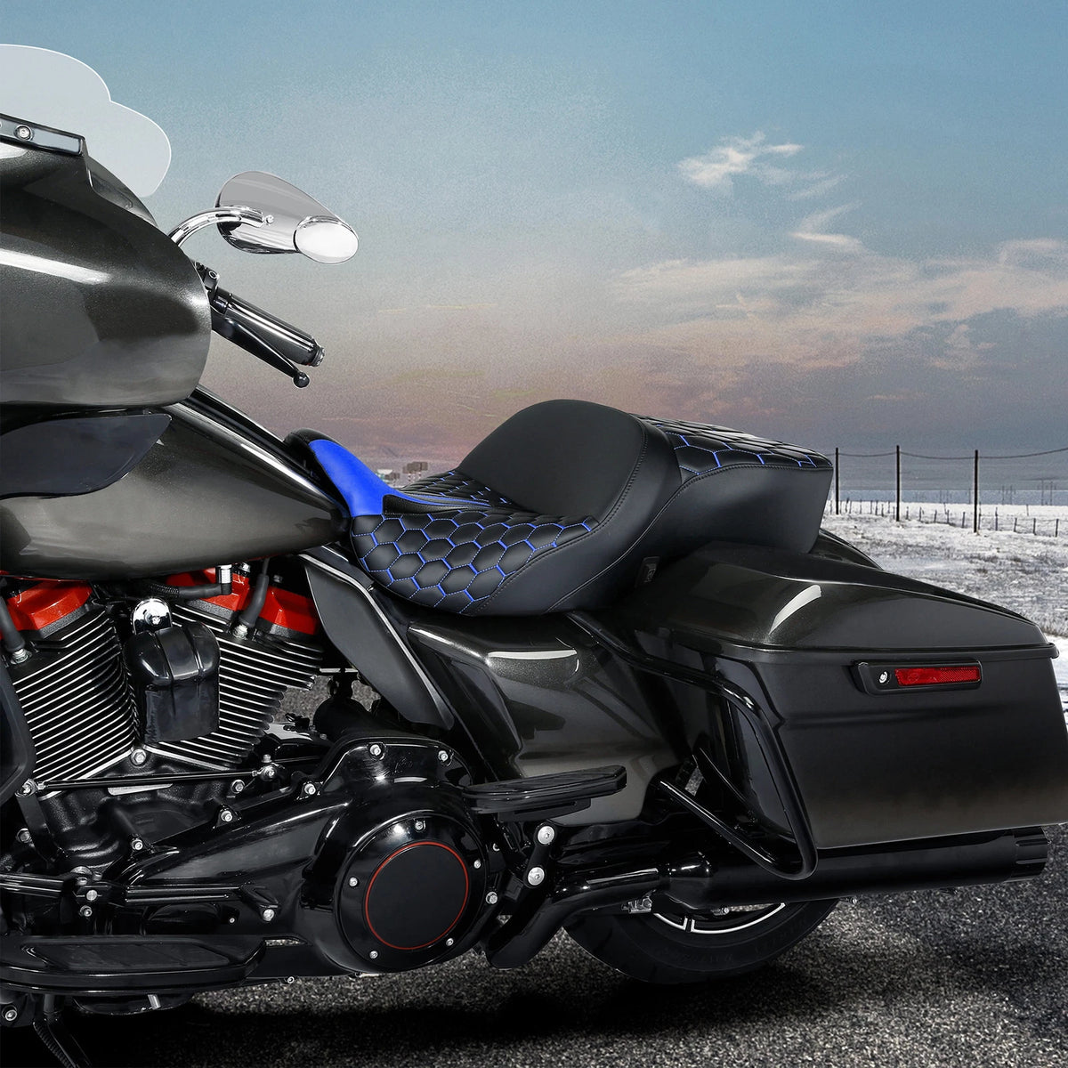 Heated Seat Set for Harley Electra Tri Glide (2009–2023) - Black Blue