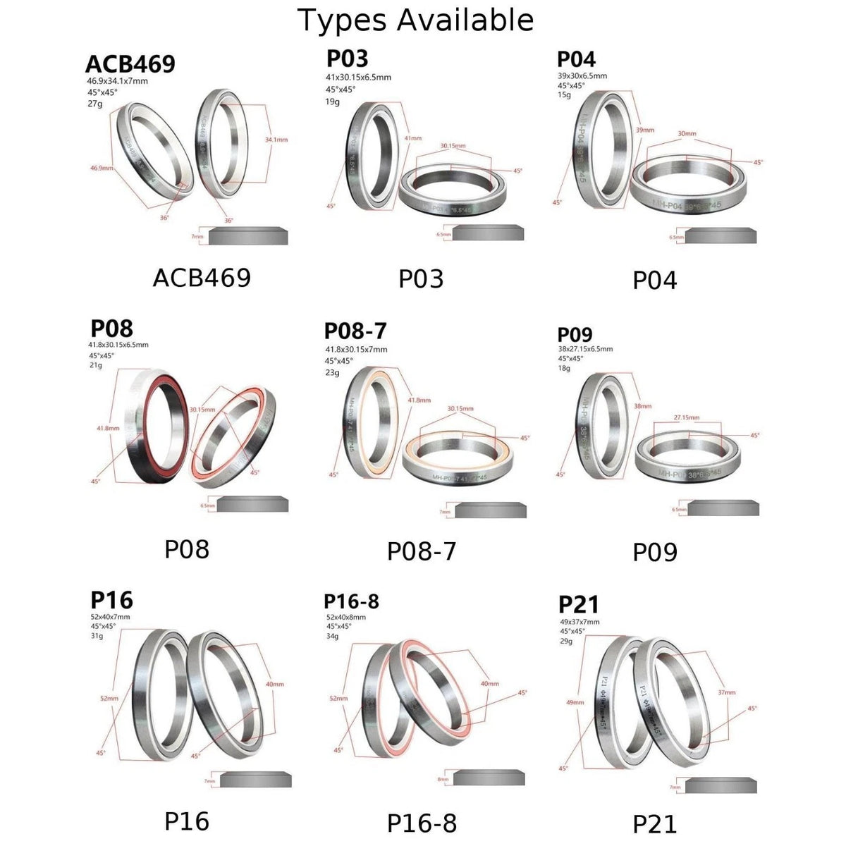 Headset Bearings for Bicycle (38/39/41/44/49/52mm)