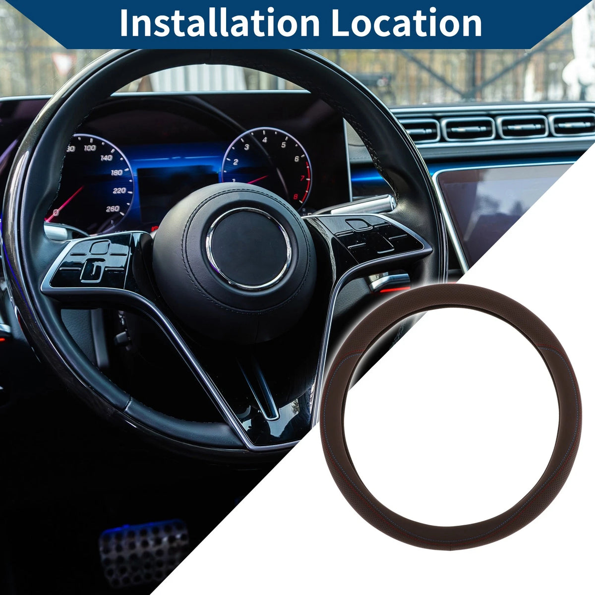 Rubber Steering Wheel Cover for Car (14.96" Deep Brown)