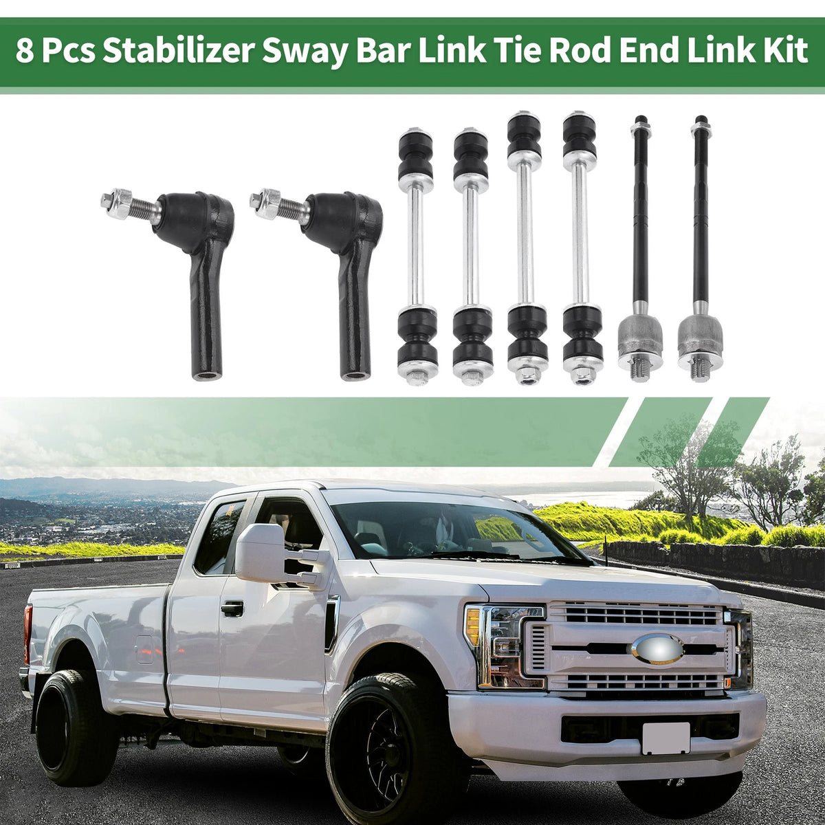 8 Pcs Front Suspension Kit Tie Rod Ends Sway Bar Link for Ford