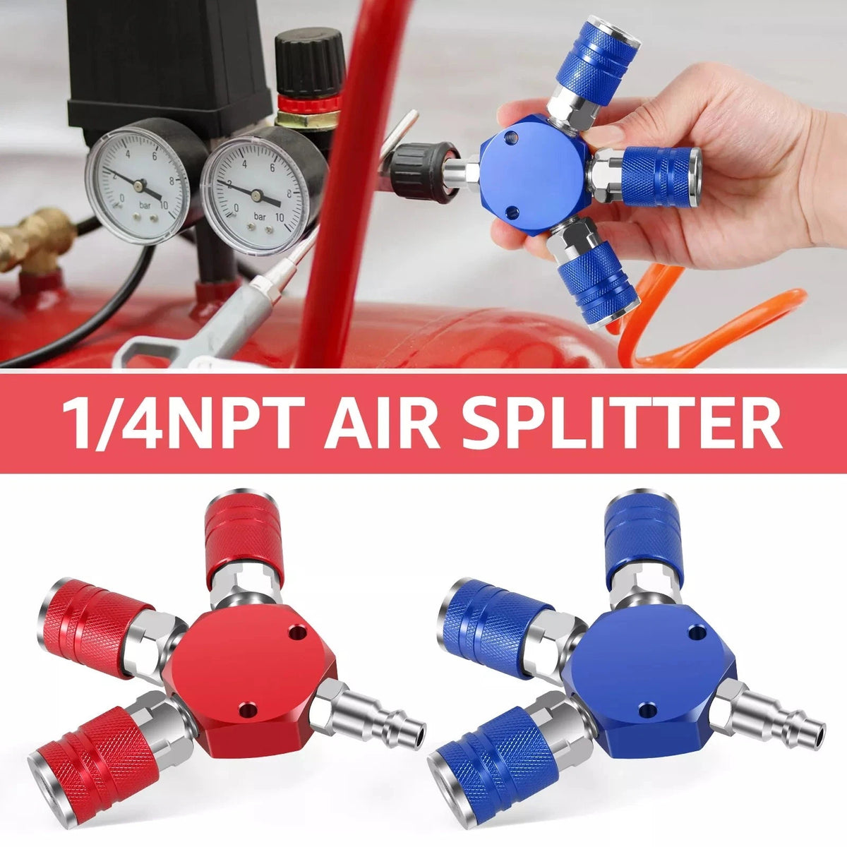 3 Way Air Manifold Hose Splitter for Air Tools (1/4")