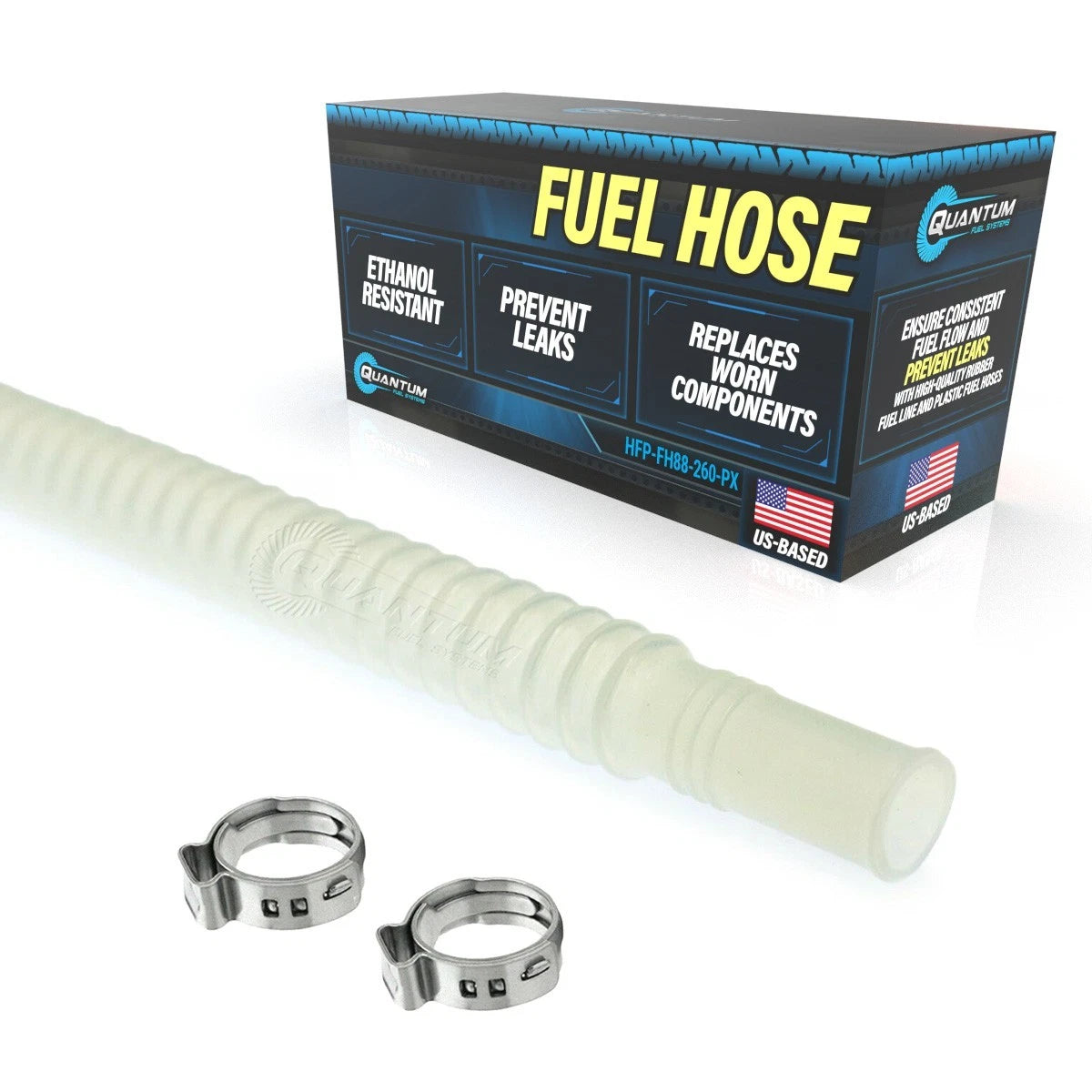 8mm Corrugated PTFE Flexible Fuel Pump Hose Line for E85/Gas + Clamps