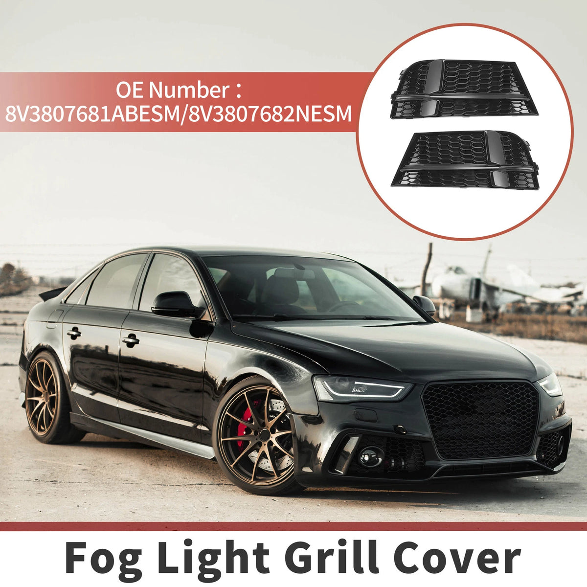 1 Pair Fog Light Grills for Audi A3 (2013–2020) No. 8V3807681AB, 8V3807682N