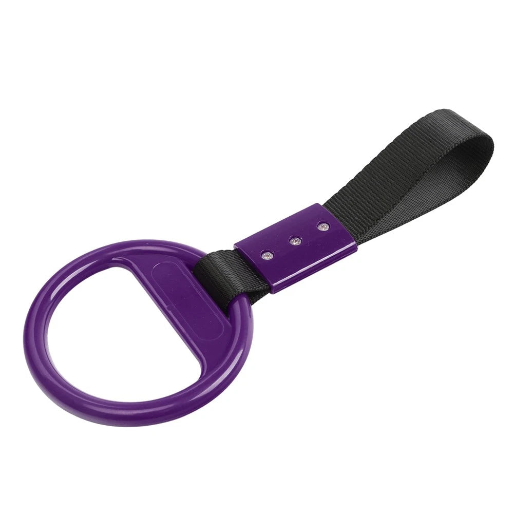 Round Ring Handle Strap for Train Bus (PVC Plastic, Black/Purple)