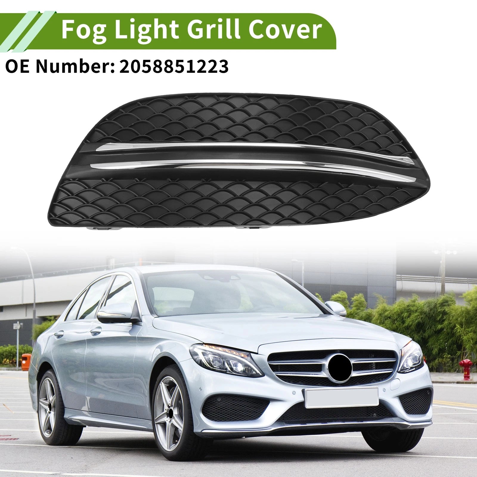 Front Right Fog Light Grill Replacement for Mercedes-Benz C-Class (2015–2021)