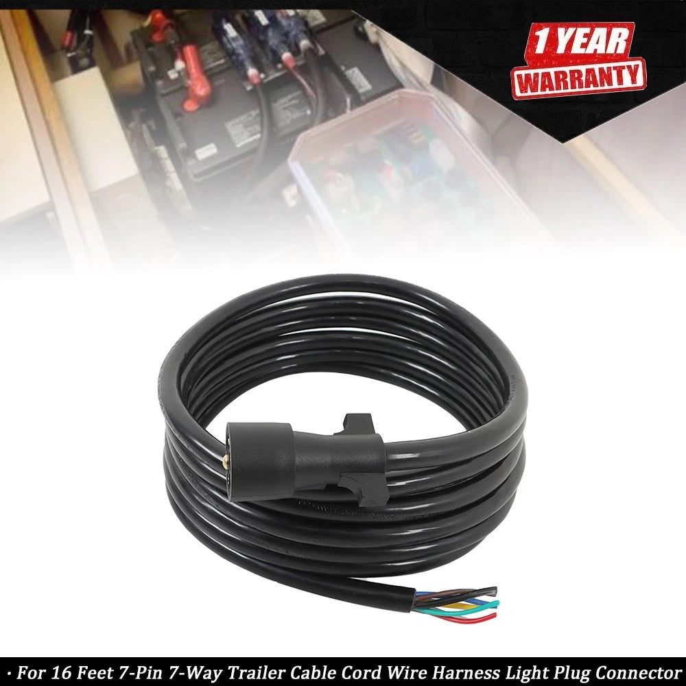 7-Pin 7-Way Trailer Cable Cord Wire Harness for (16 Feet)