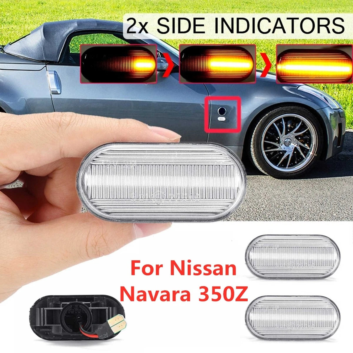 2X Clear LED Fender Side Marker Light for Nissan 350Z, Navara, Pathfinder D40 (2005–2015)