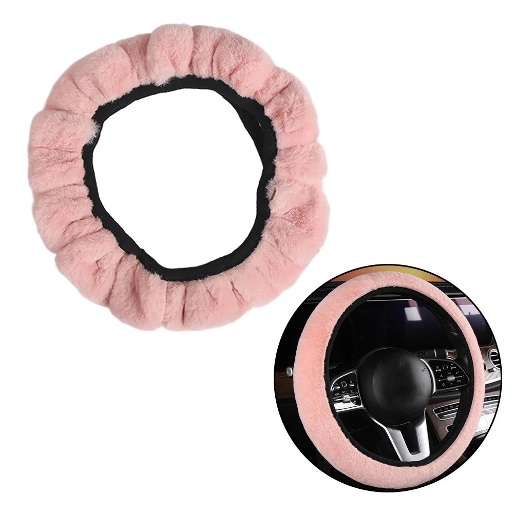 Medium Size Pink Steering Wheel Cover for Universal Fit (Non Slip, Plush)
