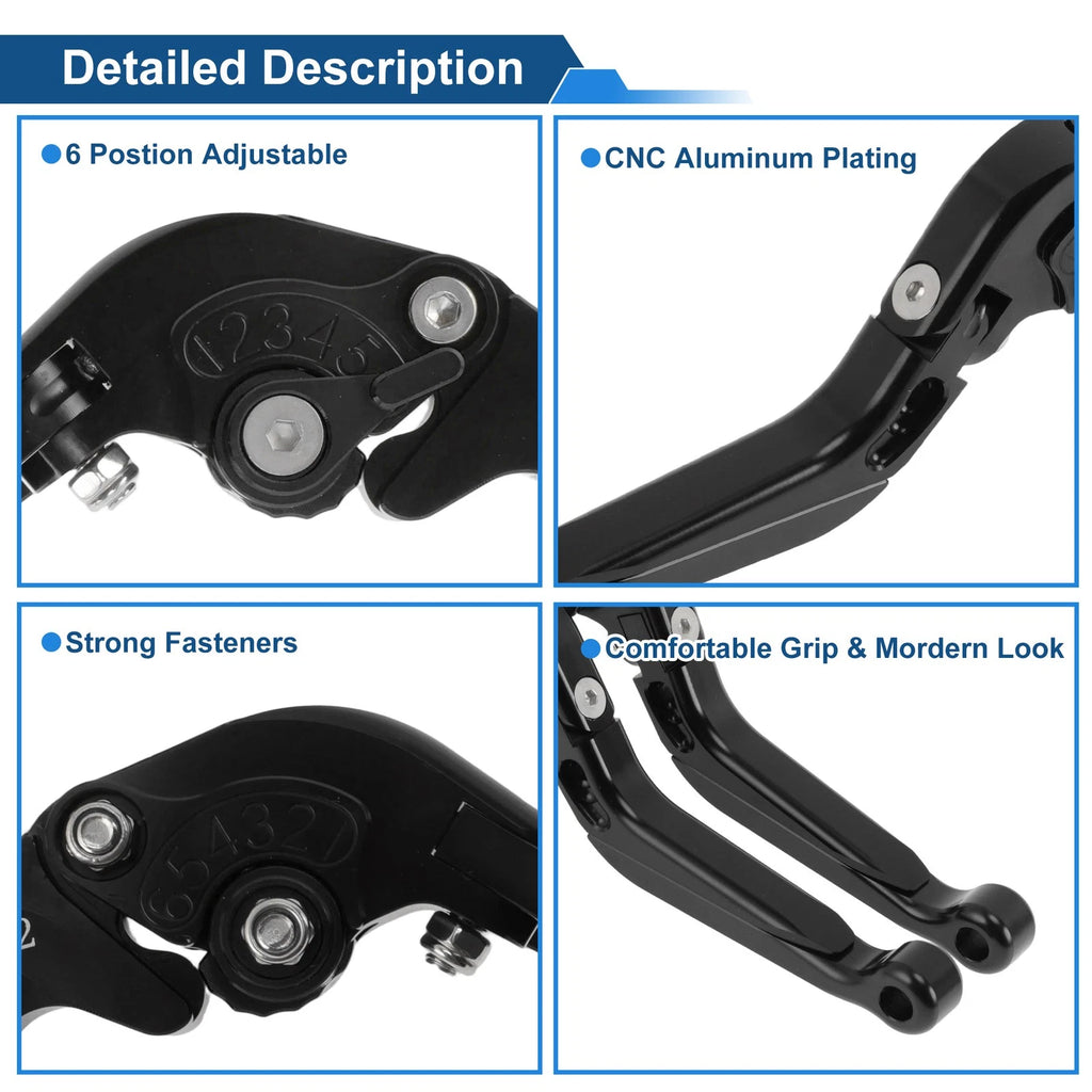 Short/Long Brake Clutch Levers for Yamaha MT-03 (2018–2022) - Solid Black Pair
