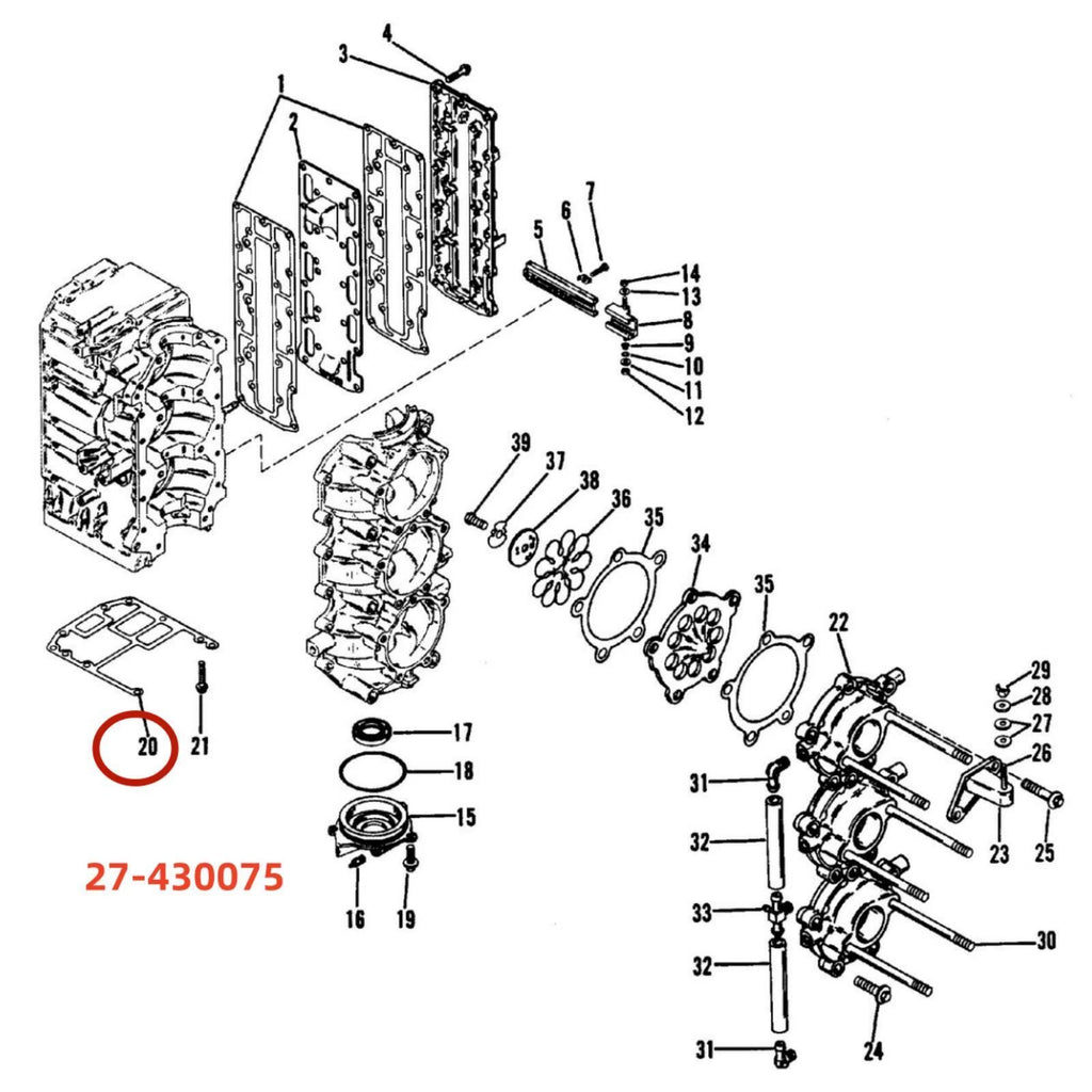 Gasket for Mercury Mariner 70HP-90HP (Replaces 27-43007-5, 430075, 43007)