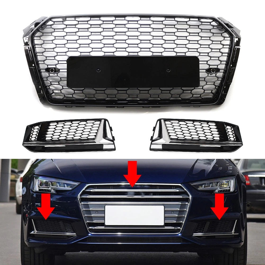 Front Bumper Grill Fog Light Covers for Audi A4 B9 S4 (2017–2018)