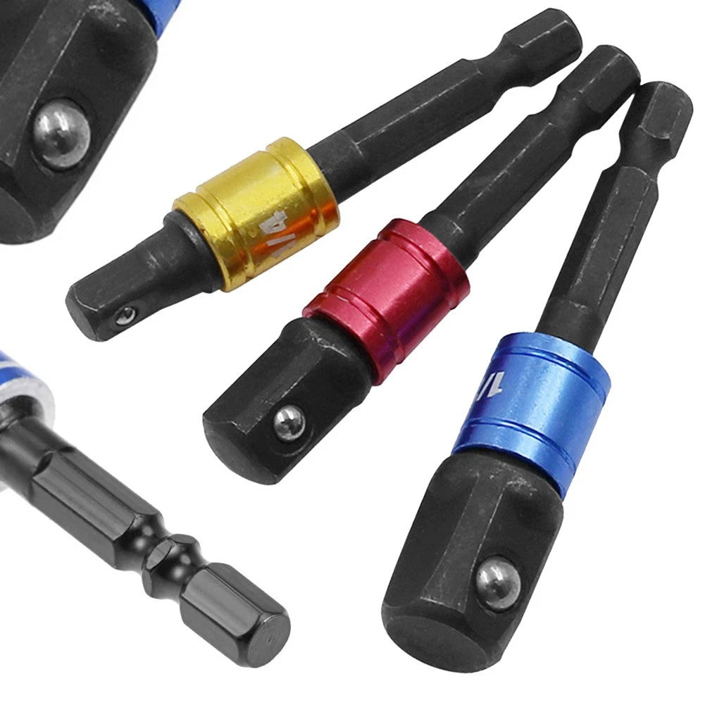 3pcs Drill Socket Adapter Set for Universal Use (1/4, 3/8, 1/2)