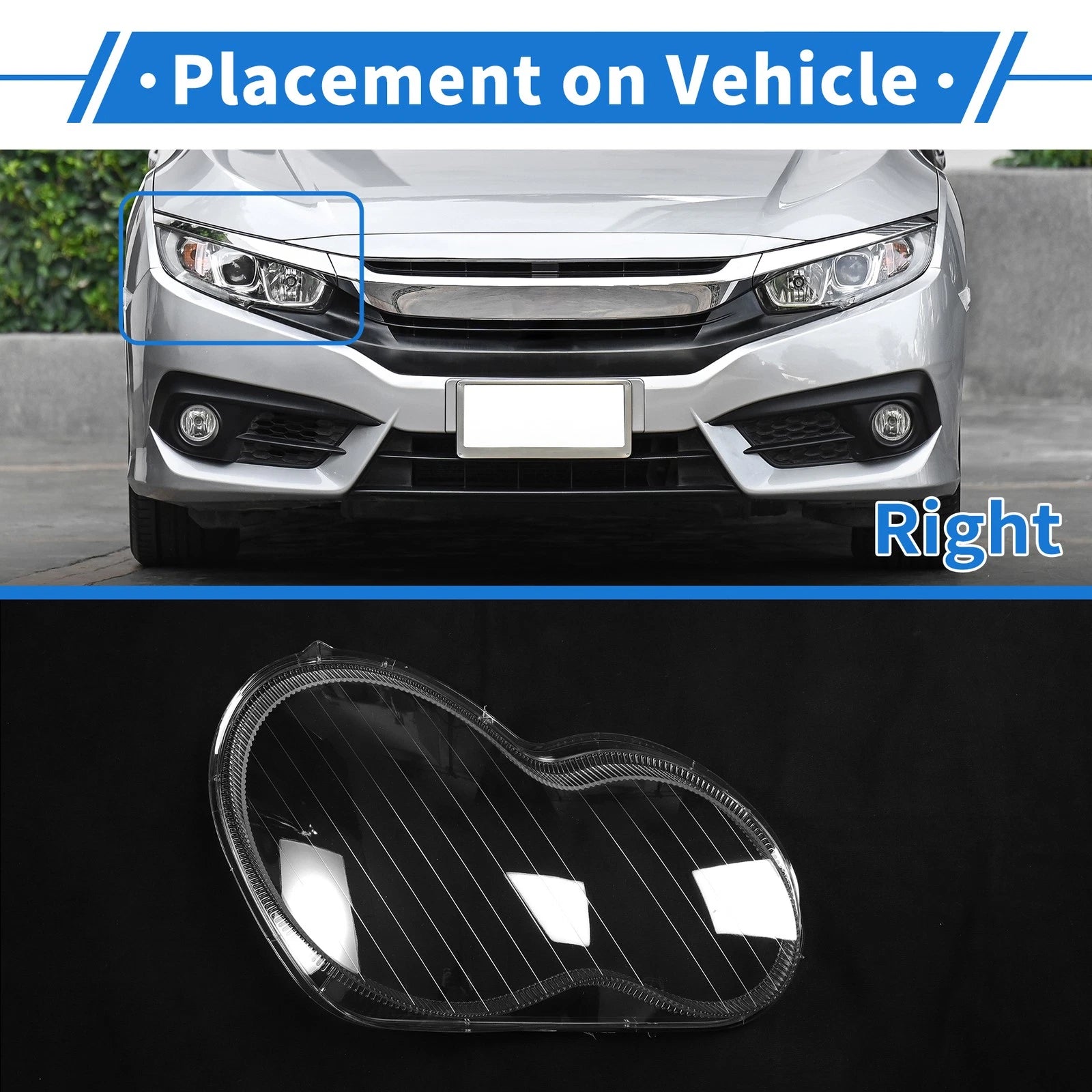 Headlight Lens Cover Front Right Replacement for Mercedes-Benz C-Class (2001–2017)