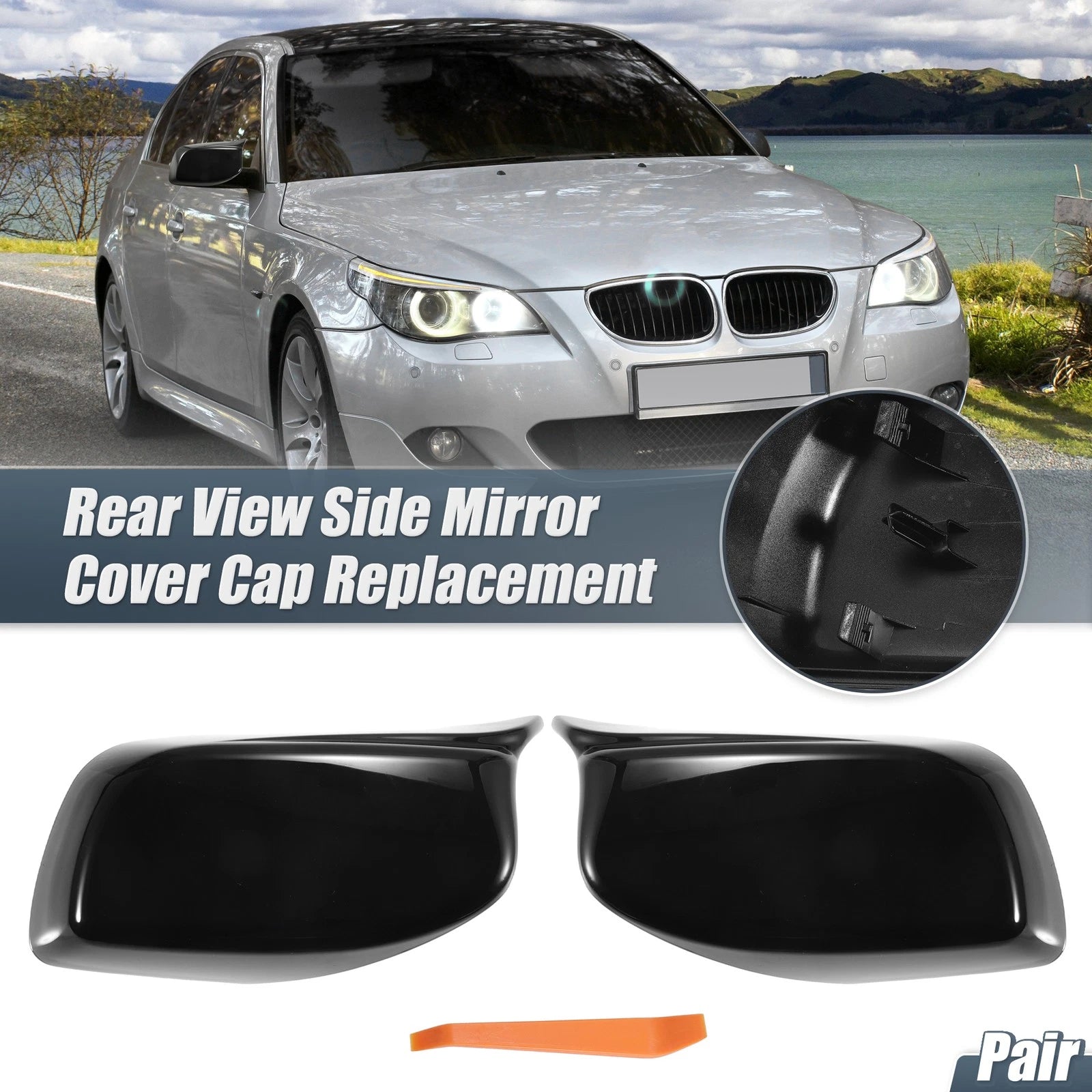 Rearview Mirror Cover Cap Gloss Black for BMW E60 E61 525i 530i (2004–2010)