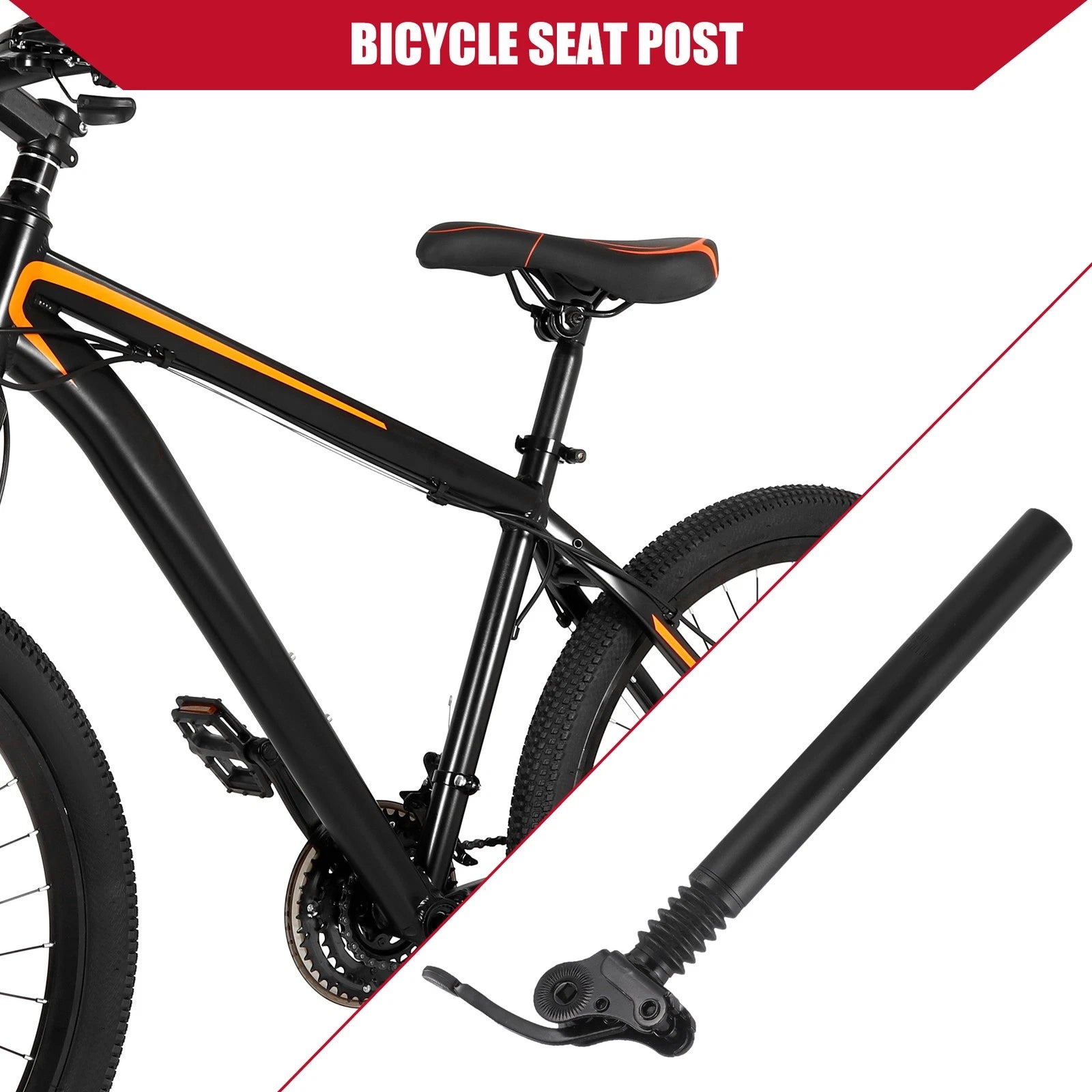 Adjustable Seat Post Aluminum for MTB Bicycle 31.8x350mm Black (1-Piece)