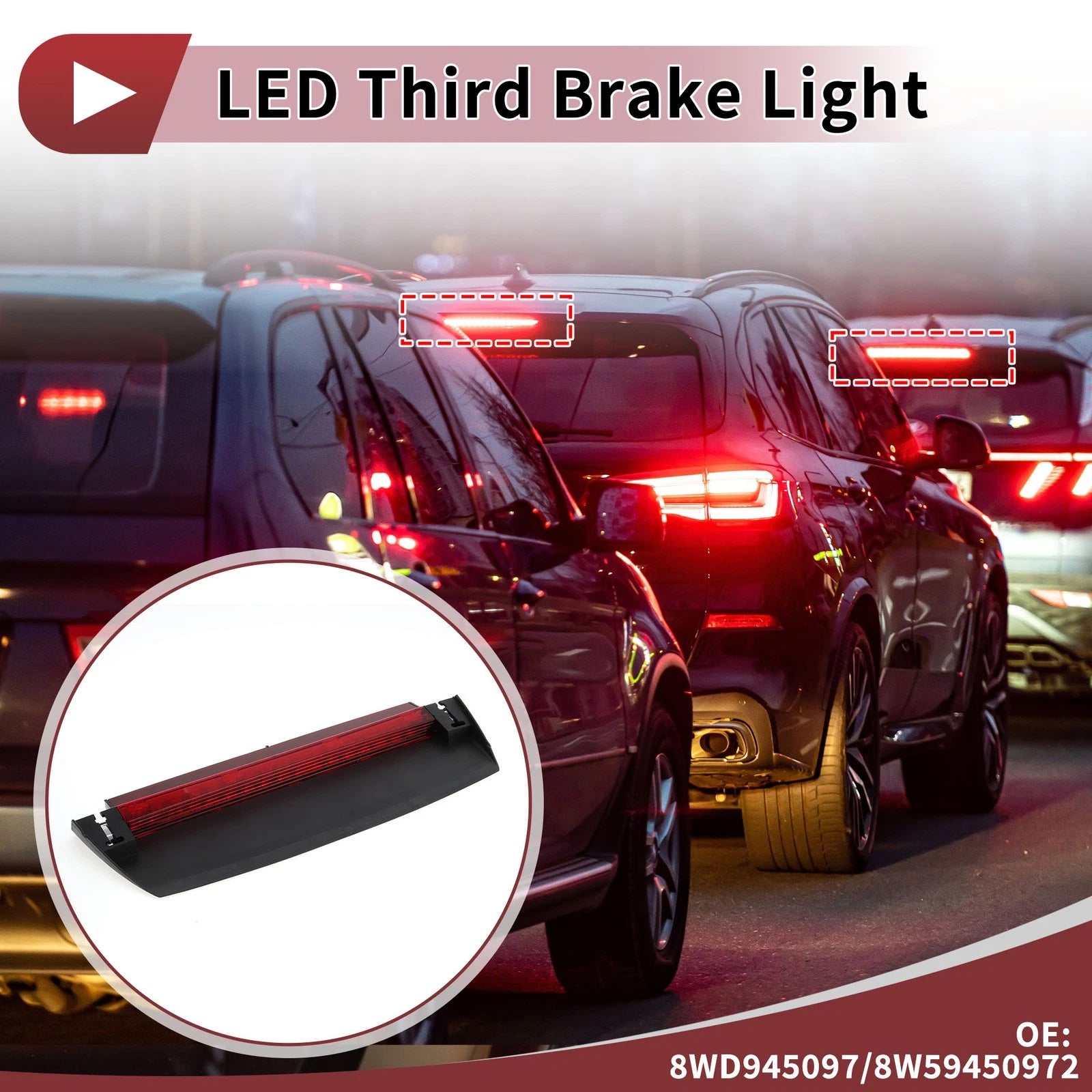 Third Brake Light LED Red Assembly for Audi A4 S4 B9 Sedan (2016–2024)