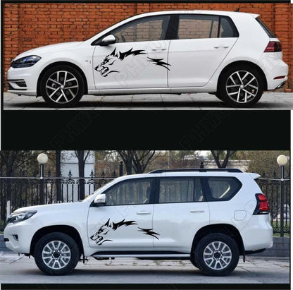 2pcs Black Car Body Side Door Stickers Running Wolf Totem Vinyl Decals Universal