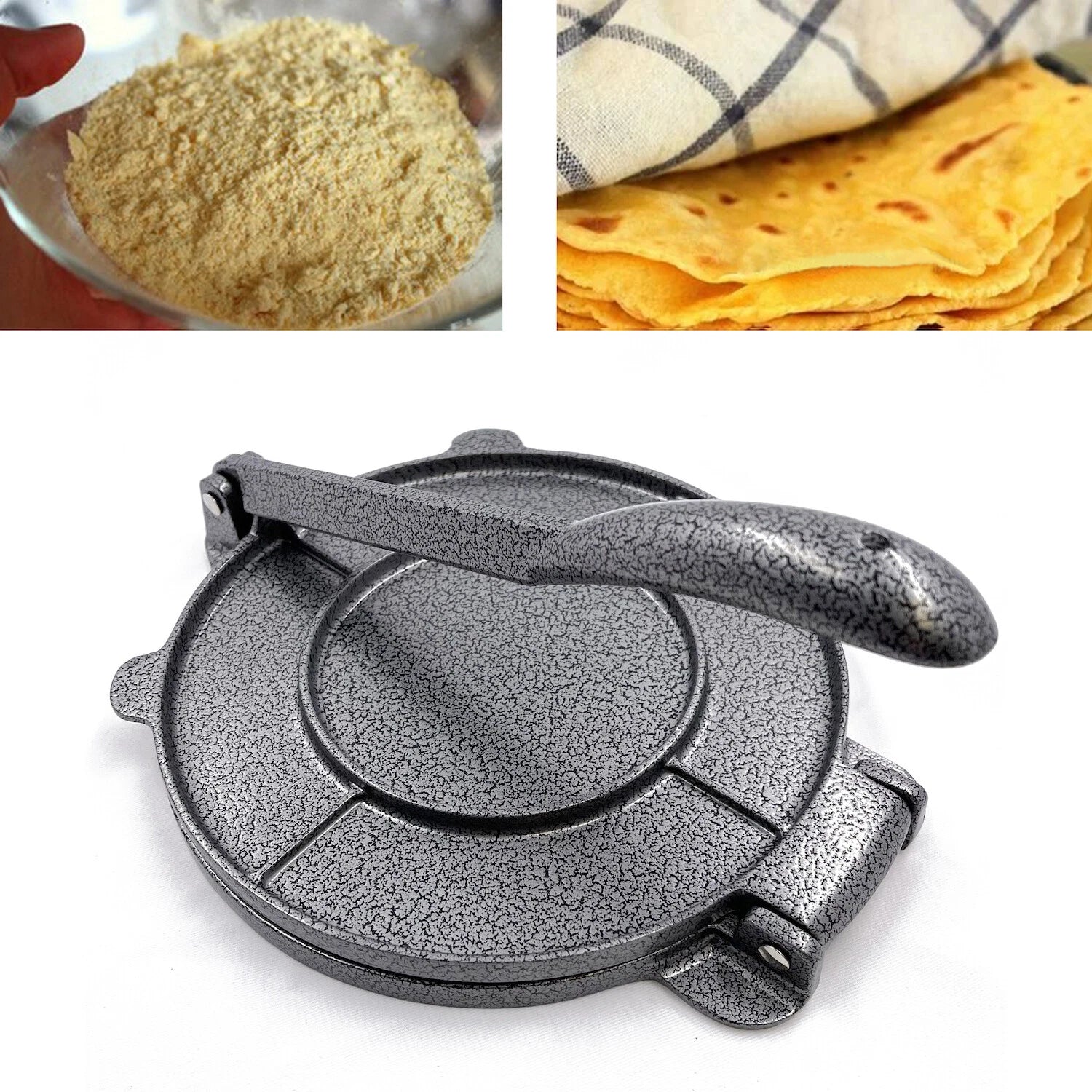 8" Black Aluminum Tortilla Press with 10" Handle