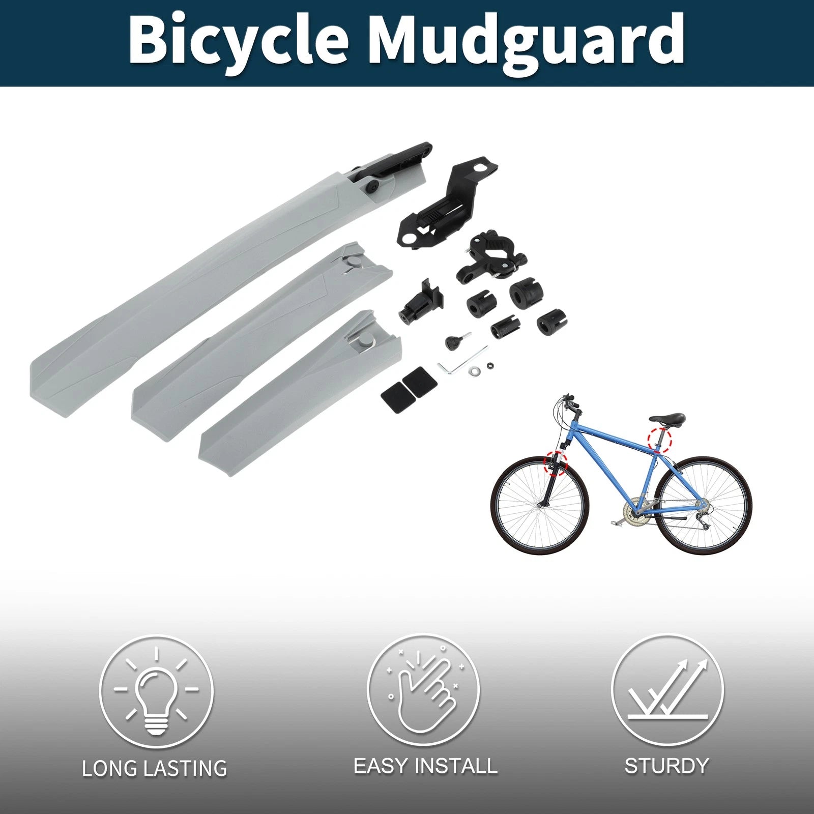 MTB Bicycle Mudguards Front and Rear Durable Set for 26.77in 21.26in