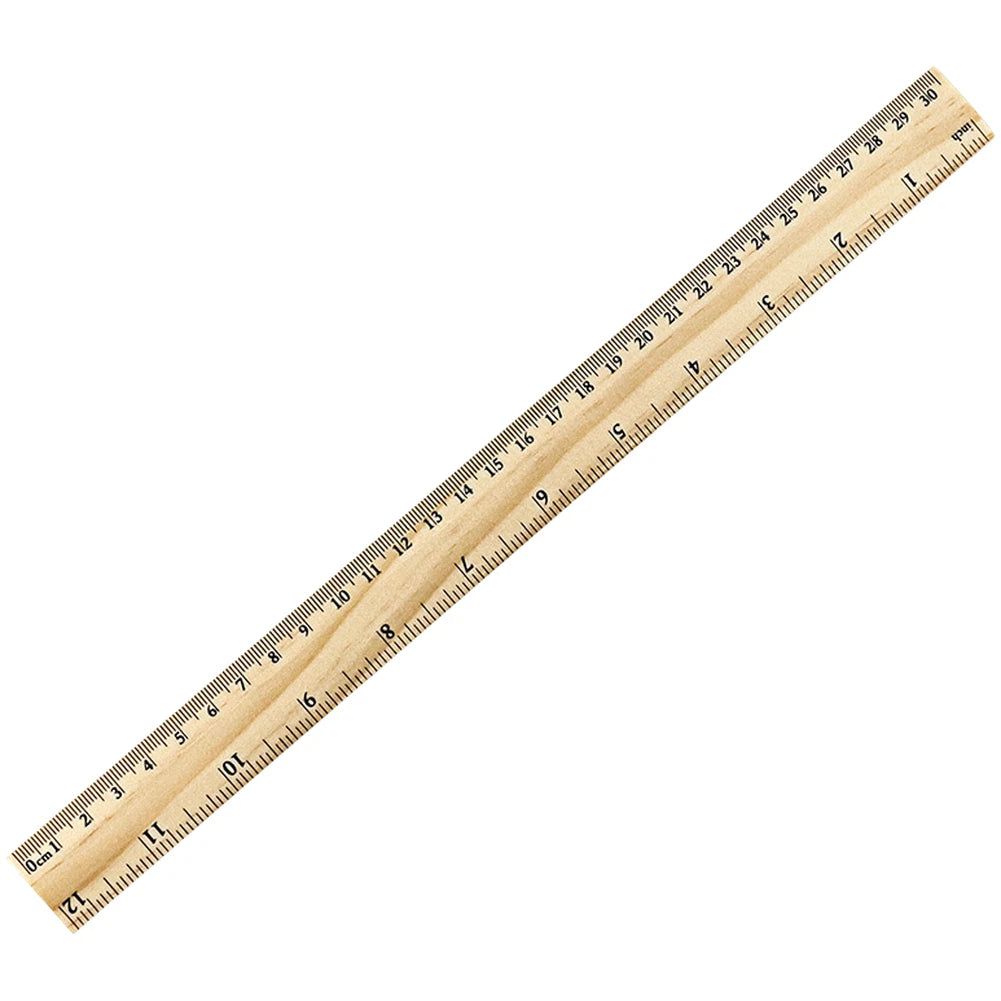 300mm Wooden Ruler with 0-30cm & 0-12inch Scales for Students & Teachers