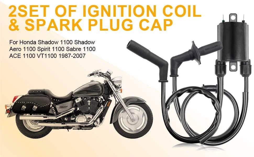 2X Ignition Coils with Caps for Honda Shadow Aero 1100 VT1100C3 (1998–2002)