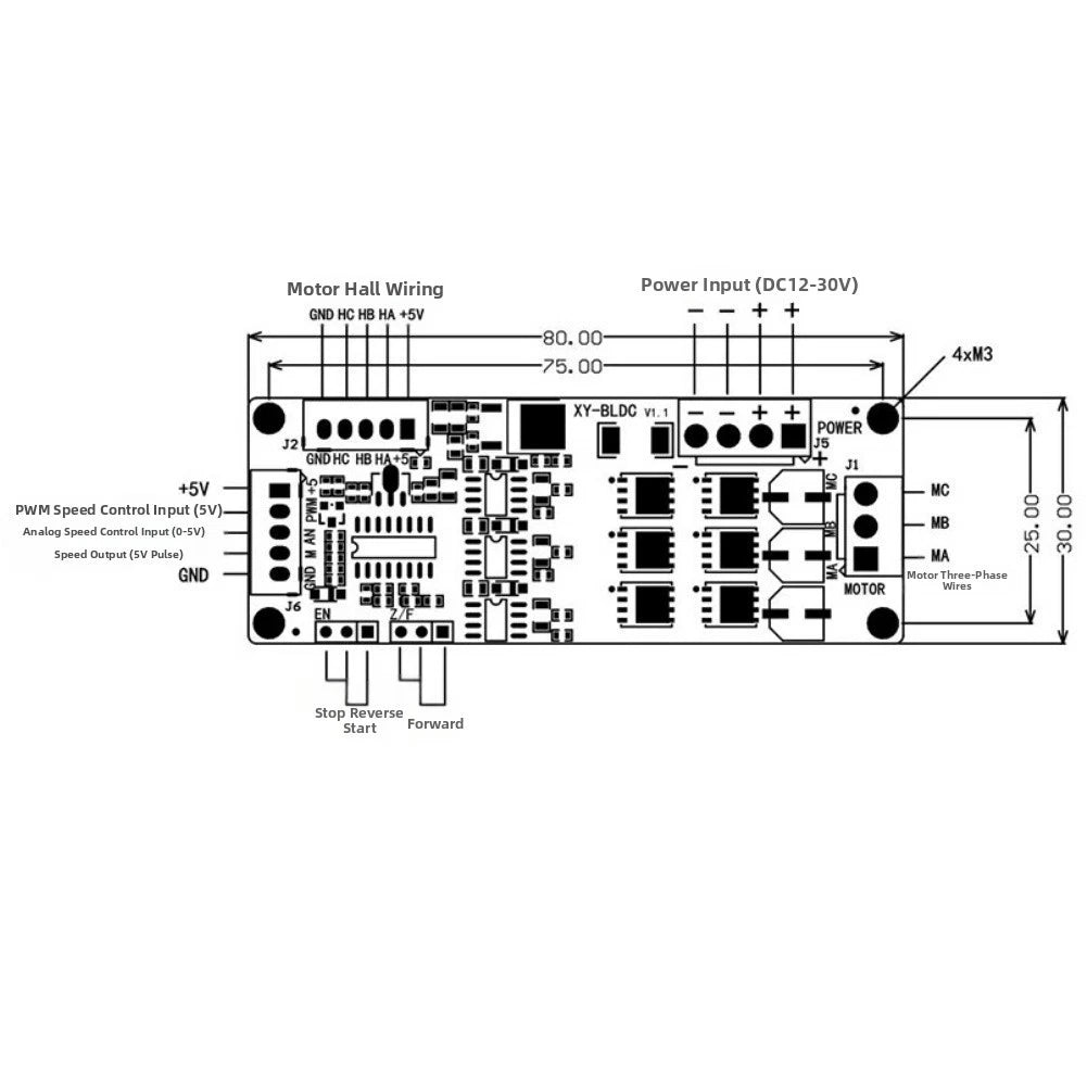 DC Brushless Motor Driver 200W for PWM Control (12V-30V Input)