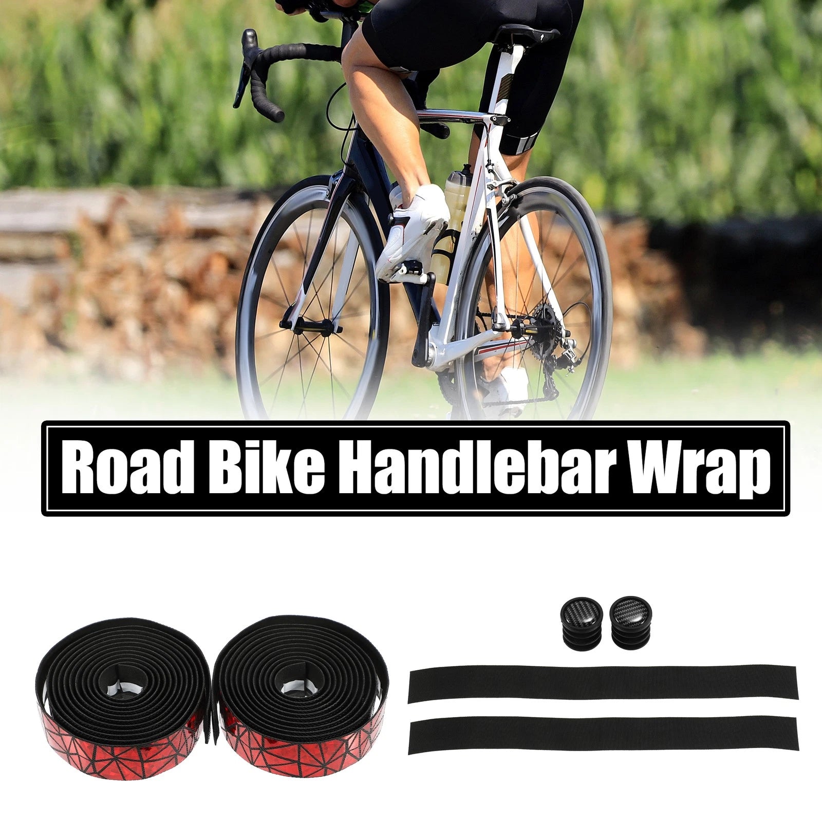 Bike Handlebar Tape with End Plugs Replacement for Road Bike (Black)