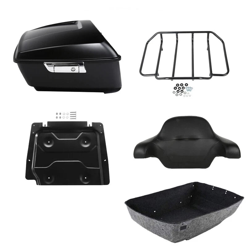 Matte Black Trunk Backrest Pad Rack Plate for Harley Touring (2014–2026)