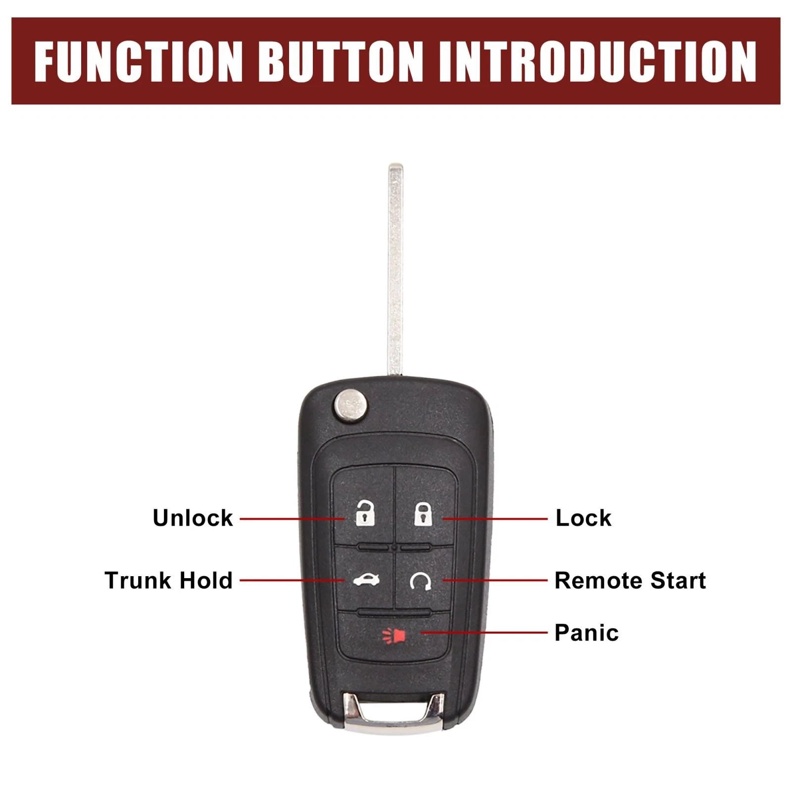 Replacement Key Fob Shell Case for Chevrolet Camaro 5 Button Black (2010–2015)