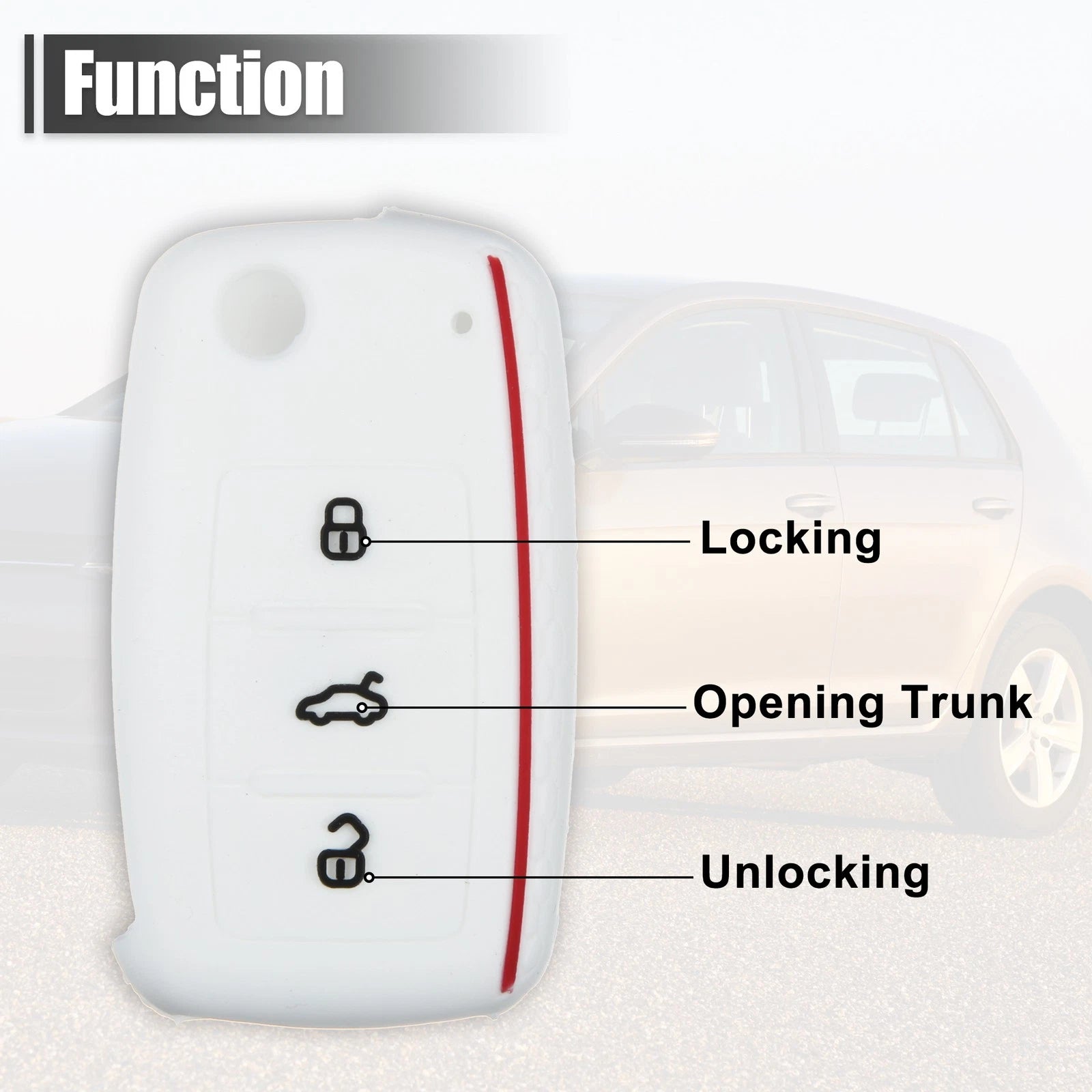 Silicone Key Fob Shell Replacement for Volkswagen GTI 3-Button (2015–2020)