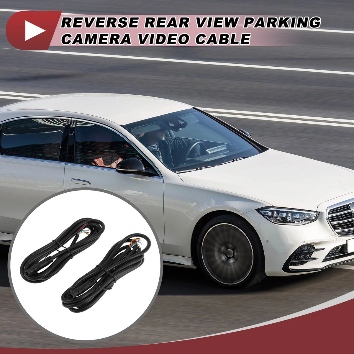 Set of 2 Reverse Rear View Parking Camera Video Cables 1.8m 8Pin Black