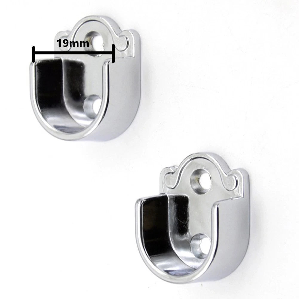 Clothes Tube Support Rod Socket for Wall Mount (Silver Round End)