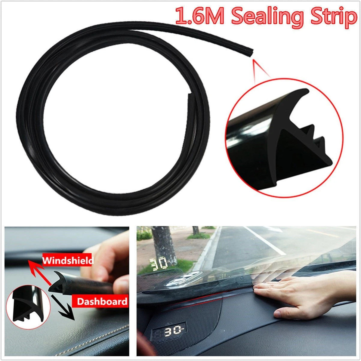 1.6M T Shape Rubber Seal Strip for Car Front Windproof Weatherstrip (Black)