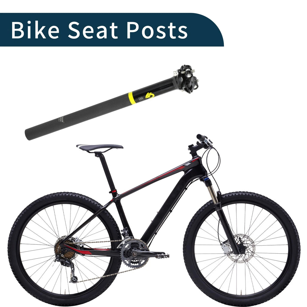 Bike Seat Post 25.4x350mm Replacement Saddle Post for Matte Black Yellow
