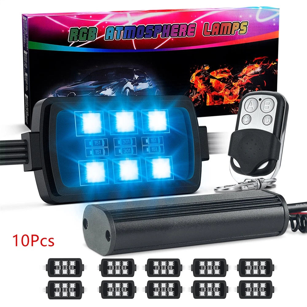 10X Multi-Color RGB Motorcycle Underglow LED Accent Light Kit