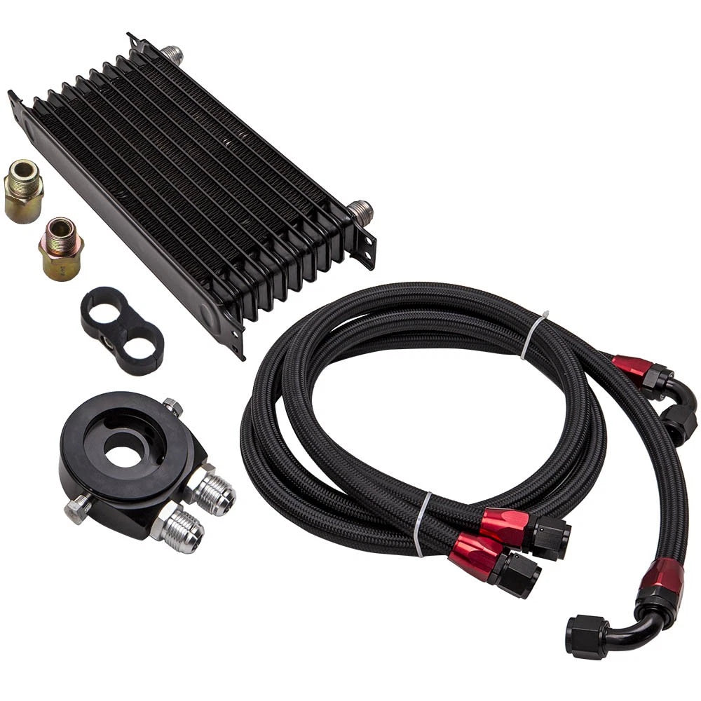 10 Row AN 10 Universal Engine Oil Cooler & Filter Adapter Kit - Black