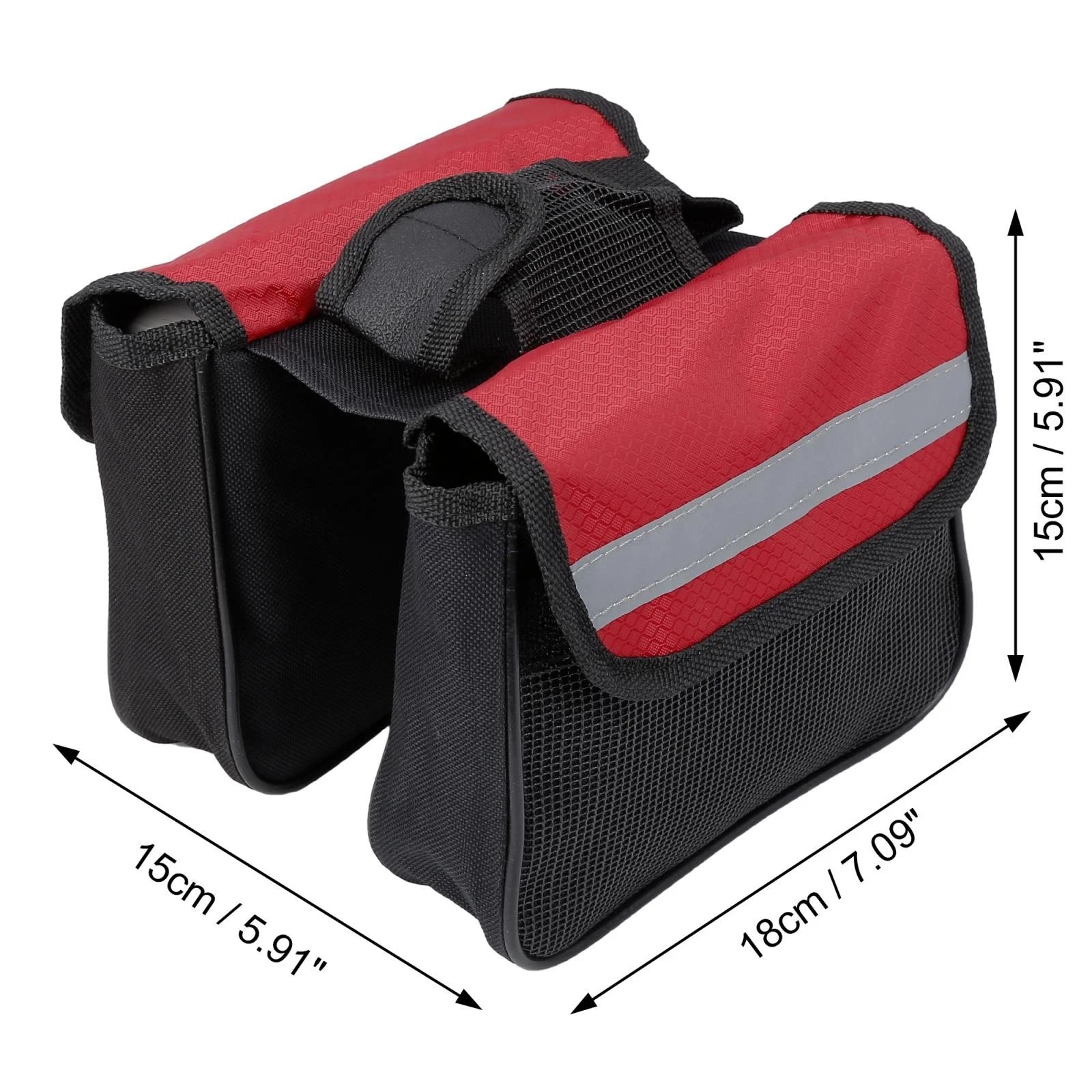 Bike Saddlebag Frame Bag Tool Pouch Storage Pack for Black Red (18–15–15)