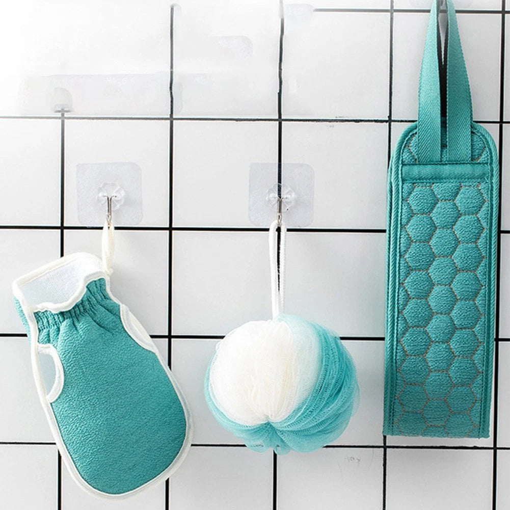 3Pcs Exfoliating Scrub Sponge Set for Shower and Back Massager
