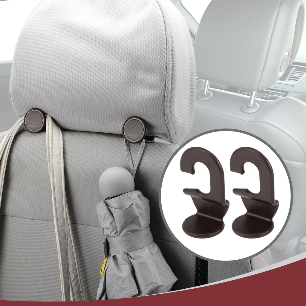 2 Pcs Universal Car Seat Headrest Hook for Purses and Bags (Brown)