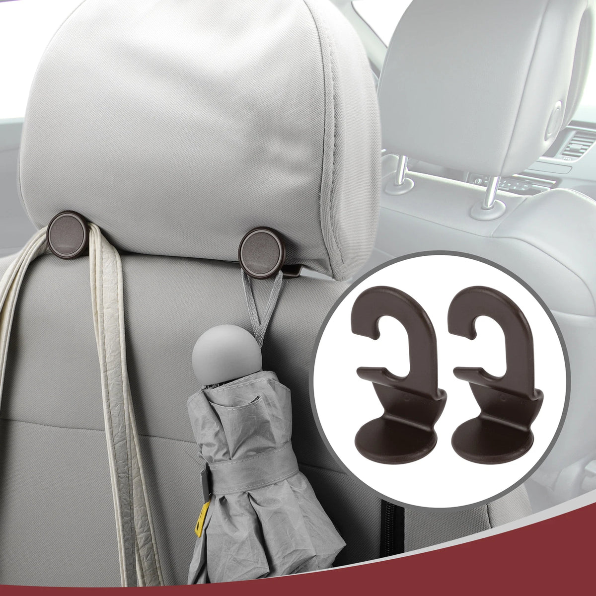 2 Pcs Universal Car Seat Headrest Hook for Purses and Bags (Brown)