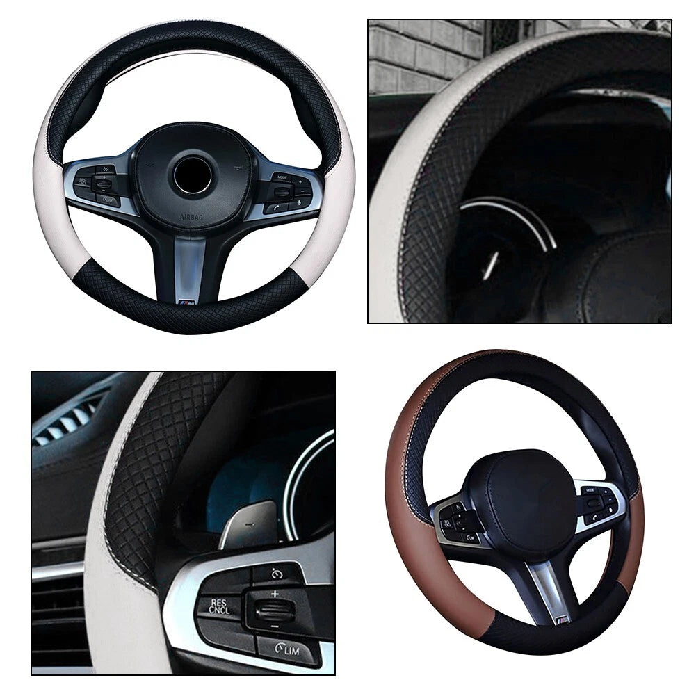 Leather Steering Wheel Cover for Universal Fit (38cm)