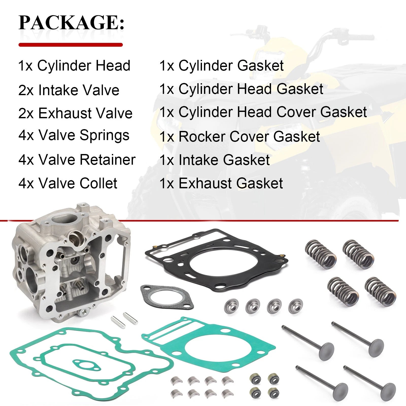 Cylinder Head w/ Valve Kit 3085527 for Polaris ATP 500 (2004–2005) Xpedition 425 (2000–2002)