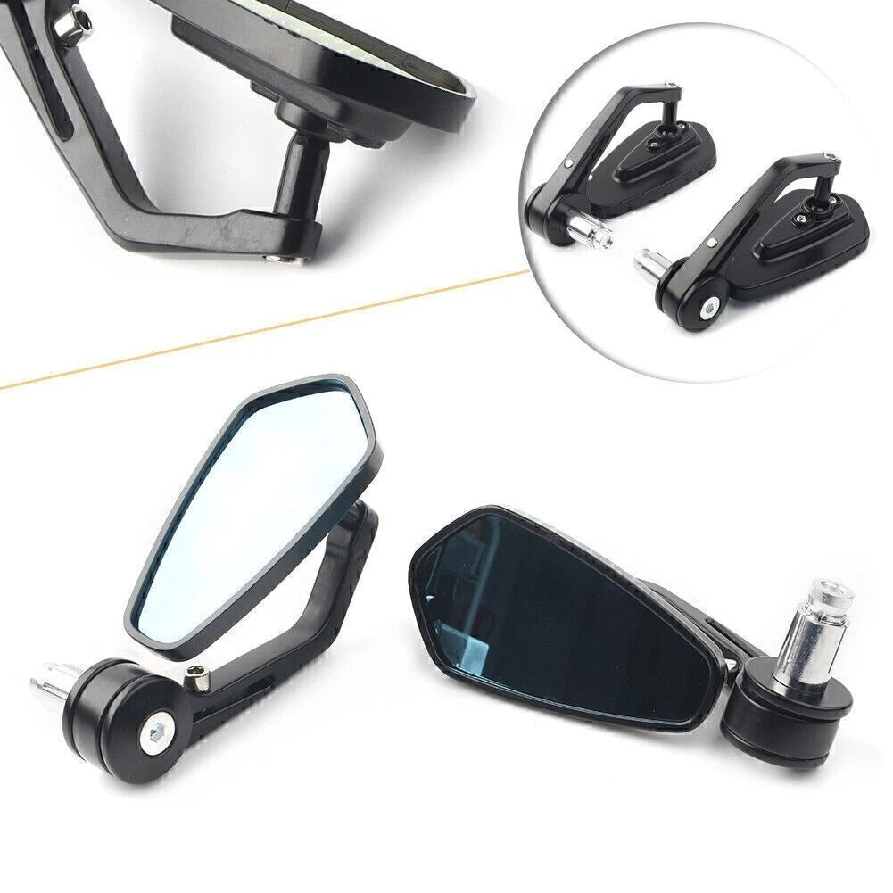 2X 7/8" 22mm Black Handle Bar End Side Rearview Mirrors for Motorcycle