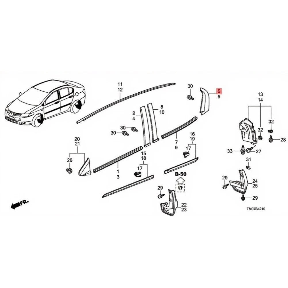 Rear Left Door Pillar Garnish for Honda Civic Sedan (2012–2014)