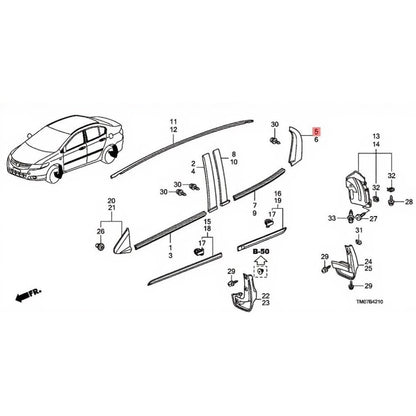 Rear Left Door Pillar Garnish for Honda Civic Sedan (2012–2014)