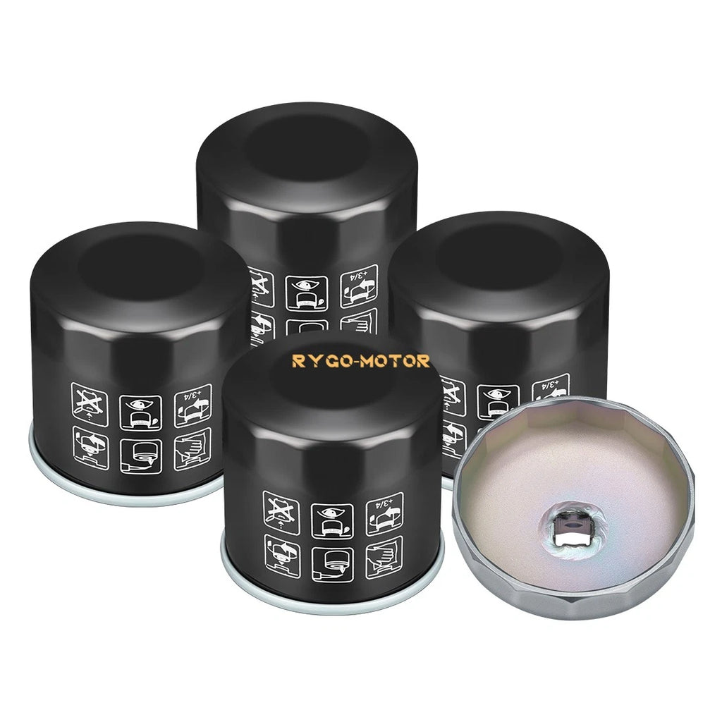 Set of 4 Oil Filters & Wrench for Kawasaki (49065-7010, 49065-2071, 49065-0724)