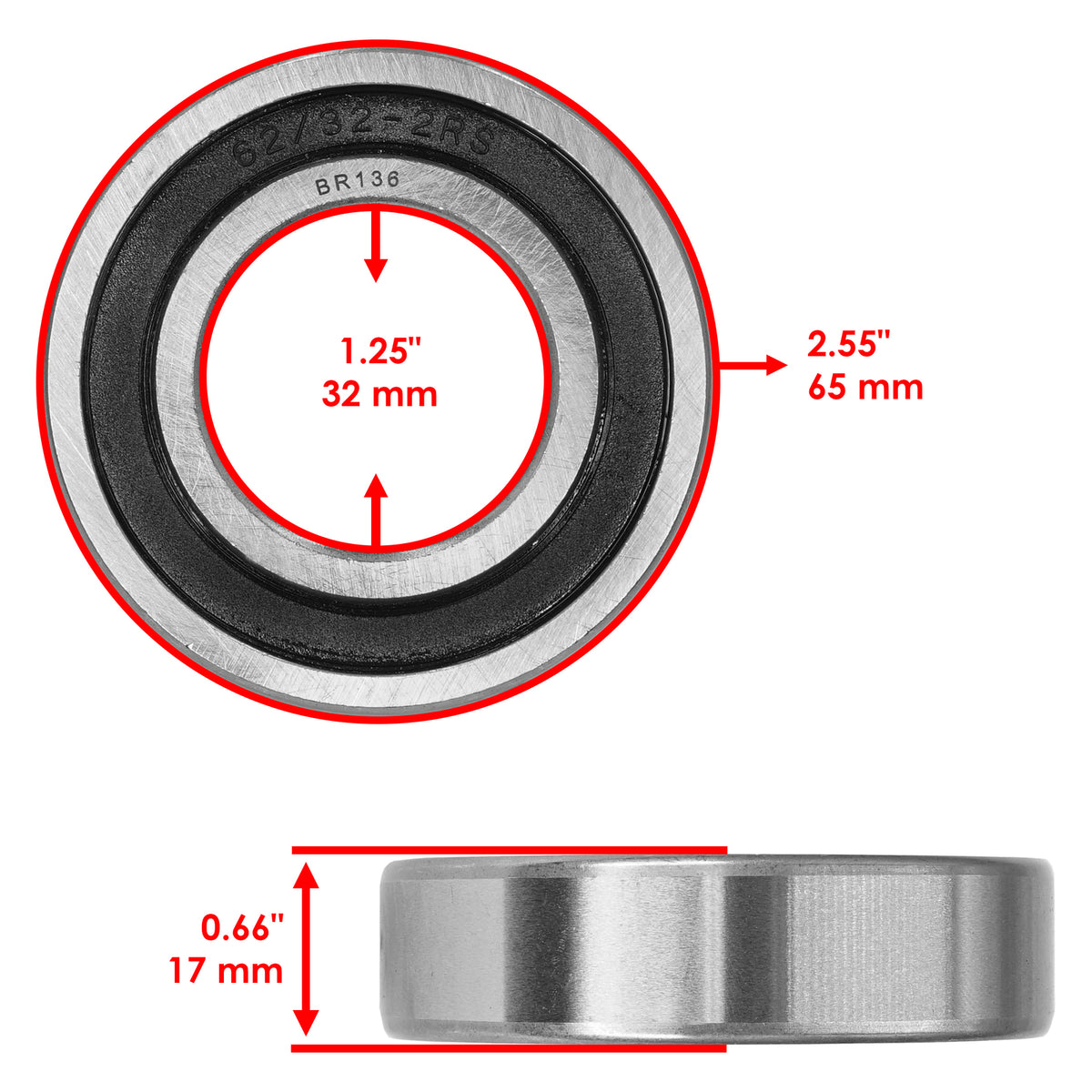 Rubber Sealed Ball Bearing Replacement for Caltric 62/32 2RS (2000–2000)
