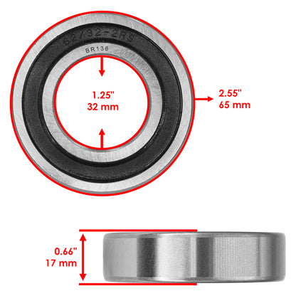 Rubber Sealed Ball Bearing Replacement for Caltric 62/32 2RS (2000–2000)